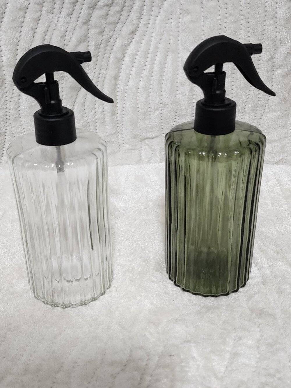 Set Of Two Spray Bottles, Glass Bottle, Heavy Plastic Spray, 8 1/2" Tall